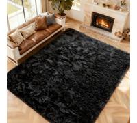 CHOSHOME Alfombra grande mullida, terciopelo, antideslizante, moderna para dormitorio (negro, 150 x 240 cm)