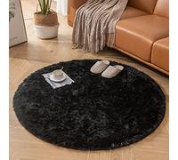 CHOSHOME Alfombras Salón Redonda Pelo Largo Alfombra Habitación Dormitorio Lavables Alfombra Antideslizante Muy Suave para salón o Dormitorio, Alfombra esponjosa de Cama (120cm,Negro)