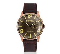 chotovelli Navy Pilot 5900.4 - Caja de bronce de 44 mm, esfera marrón, cristal de burbujas, correa de cuero italiano, para hombre