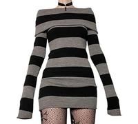 CHOUBAGUAI Vestidos góticos Punk Gothic Witchy Dark Academia Mujeres Fuera del Hombro Vestido de Punto y2k Fairy Grunge Vestidos Halloween Wear-como Muestra la Foto,M