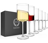 Chouggo Juego de 6 copas de vino cuadradas de cristal soplado a mano, copa de vino tinto o blanco de 11 onzas, hechas a mano por artesanos, regalos para mujeres, hombres, bodas, aniversarios, Navidad,