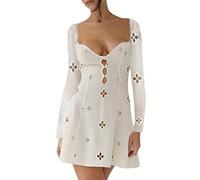CHOUX Las mujeres ahuecan hacia fuera la flor mini vestido cuello en V ajuste delgado cintura alta una línea cami vestido lindo vestido corto vestido