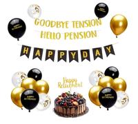 Chovbe Decoraciones de fiesta de jubilación negro y dorado - Cartel de bienvenida a la tensión, decoración de pastel de feliz jubilación, juego de globos, suministros de fiesta para hombres y mujeres