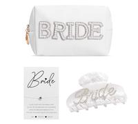 Chovbe Juego de regalo para novia - Bolsa de maquillaje, clip de pelo de tiburón y cuerda tejida con corazón - Regalos de despedida de soltera y boda para novia