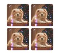 Chow Chow Blanco Fluffy Perros Mascotas Perros Navidad,Posavasos Cuadrados de Corcho MDF, Almohadilla para Tazas, Juego de 4 Posavasos para Bebidas