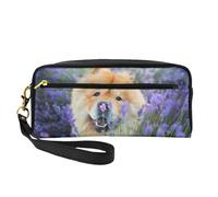 Chow-Chow Dulce Esponjoso Marrón Perros Púrpura Salvaje, Bolsa de Maquillaje Bolsa de cosméticos Bolsa de Aseo de Viaje portátil Estuche de Cuero para Mujeres y niñas