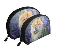 Chow-Chow Dulce Esponjoso Marrón Perros Púrpura Salvaje, Bolsa de Maquillaje de Concha, Monedero pequeño para Mujer, Bolsa de artículos de tocador, Bolsa de cosméticos, 2 Piezas