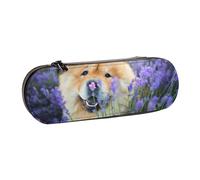Chow-Chow Dulce Esponjoso Marrón Perros Púrpura Salvaje, Estuche para lápices Estuche para lápices de Cuero de PU Estuche para lápices de Gran Capacidad Estuche para lápices Bolsa de cosméticos