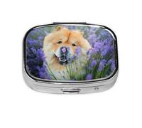 Chow-Chow Dulce Esponjoso Marrón Perros Púrpura Salvaje, Pastillero cuadrado para bolsillo o monedero, pequeño contenedor de pastillas, organizador de pastillas de viaje