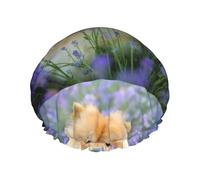 Chow-Chow Dulces Perros Marrones Esponjosos Púrpura Salvaje,Gorro de ducha, gorro de noche, gorro de baño elástico impermeable de doble capa, reutilizable para el cabello.