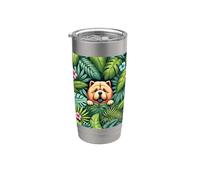 Chow en flores botánicas patrón floral lindo chow chow Vaso térmico de acero inoxidable de doble pared