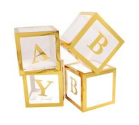 Chrees Decoración de la caja de globo, 4 pernos transparentes con letras, decoración de globos para una propuesta de confesión Baby Shower (oro)