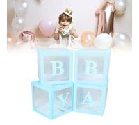 Chrees Decoración de la caja de globo, 4 pernos transparentes con letras, decoración de globos para una propuesta de confesión Baby Shower (azul)