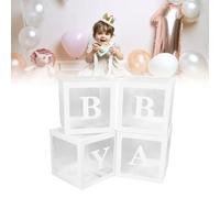 Chrees Decoración de la caja de globo, 4 pernos transparentes con letras, decoración de globos para una propuesta de confesión Baby Shower (blanco)