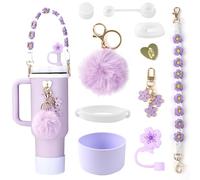 CHRI Juego de accesorios de 9 piezas de correa para Stanley Cup, pajita cubierta y accesorios de protección para Stanley Cup 30 oz-40oz (morado)