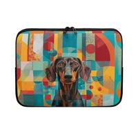 Chririnla Funda geométrica para laptop de Dachshund para hombres y mujeres, bolsa de almacenamiento de computadora resistente a los golpes, protector de laptop de 10 pulgadas