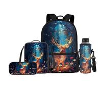 Chririnla Juego de mochila escolar para estudiantes con bolsa de almuerzo, estuche para lápices, mochila escolar grande, bolsas ligeras para libros, botella de agua, Bosque de camuflaje de caza de