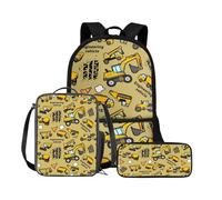 Chririnla Mochila escolar para niños y niñas, bolsa de almuerzo aislada + bolsa para bolígrafos, juego de 3, Excavadora de camiones de ingeniería, Mochilas de día
