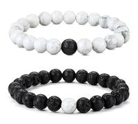 Chriscoco 8mm Pulsera de Cuentas de Ojo de Tigre y Piedra Natural para Hombres Mujeres - Elástica con Piedra de Lava para Parejas