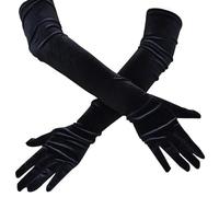 CHRISK 53CM Mujeres Terciopelo Dorado Largo Otoño Invierno Cálido Negro Vestido de Noche Guantes Etiqueta Estilo Retro Banquete Accesorios Elasticidad, Black 53cm, Talla única