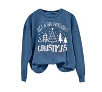 Christams - Sudadera para mujer, divertida y bonita, con gráfico de letras, de manga larga, para otoño, a la moda, sudadera para mujer, cuello redondo, Sudaderas de otoño azul cielo para mujer, XXL