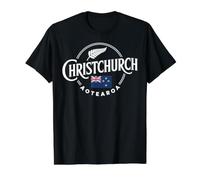 Christchurch Aotearoa City Bandera de Nueva Zelanda Camiseta gráfica económica, Hombre, Negro, M