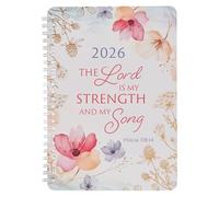 Christian Art Gifts Agenda compacta de 12 meses con espiral para mujer 2026: Lord is My Strength - Escritura alentadora, planificación diaria, organización, toma de notas, tareas, flores multicolor