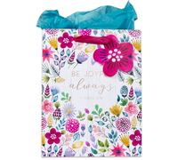 Christian Art Gifts Bolsa de regalo/papel de seda Set Be Joyful Always 1 Tesalonicenses 5:16 versículo de la Biblia, rosa/morado floral, mediano