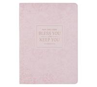 Christian Art Gifts Classic Journal Bless You and Keep You Num. 6:24 Bible Verse, Inspirational Scripture Notebook, Ribbon Marker, Pink Vegan Leather Flexcover, 336 Ruled Pages, (8.6" X 6.1" X .9")