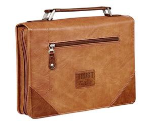 Christian Art Gifts Funda clásica de cuero vegano para la Biblia para hombre: Trust in The Lord - Verso bíblico inspirador, estuche resistente y fácil de transportar con trabillas para bolígrafo,