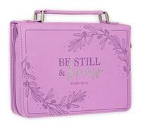Christian Art Gifts Funda protectora de piel sintética floral púrpura con asa para mujeres: Be Still and Know - Salmo 46:11, versículo bíblico inspirador, grande