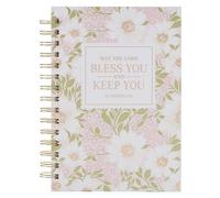Christian Art Gifts Inspirational Journal, Bless You and Keep You Wide Ruled Notebook, Numbers 6:24 Bible Verse, Pink Floral, 192 Lined Pages W/Scripture, (8.4" X 6.4" X 1")