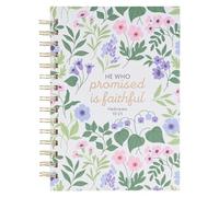 Christian Art Gifts Inspirational Journal, He Who Promised Wide Ruled Notebook, Hebrews 10:23 Bible Verse, White Floral, 192 Lined Pages W/Scripture, (8.4" X 6.4" X 1")