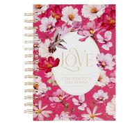Christian Art Gifts Inspirational Journal, Love Is Patient Wide Ruled Notebook, 1 Corinthians 13:5 Bible Verse, Cherry Pink, 192 Lined Pages W/Scripture, (8.4" X 6.4" X 1")