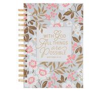 Christian Art Gifts Inspirational Journal, with God All Things Wide Ruled Notebook, Matthew 19:26 Bible Verse, Pink W/ White Florals, 192 Lined Pages W/Scripture, (8.4" X 6.4" X 1")