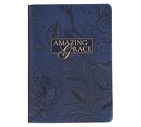 Christian Art Gifts Inspirational Zippered Journal, Amazing Grace Wide Ruled Notebook, Navy Blue Vegan Leather, 336 Lined Pages W/Scripture, (9" X 6.4" X .9")