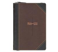 Christian Art Gifts Inspirational Zippered Journal, Man of God Wide Ruled Notebook, 1 Tim. 6:11 Bible Verse, Two Tone Brown/Black Vegan Leather, 336 Lined Pages W/Scripture, (9" X 6.4" X .9")