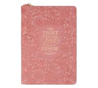 Christian Art Gifts Inspirational Zippered Journal, Those Who Trust in the Lord Wide Ruled Notebook, Isa. 40:31 Bible Verse, Coral Vegan Leather, 336 Lined Pages W/Scripture, (9" X 6.4" X .9")