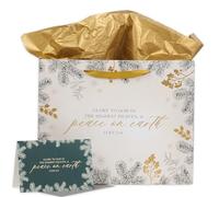 Christian Art Gifts Juego de bolsas de regalo de estilo paisaje navideño con tarjeta de felicitación festiva y papel de seda, Gloria a Dios en lo más alto, versículo bíblico inspirador de Lucas 2:14,