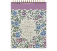 Christian Art Gifts Large Inspirational Hardcover Spiral-Bound Notepad for Women: Psalm 46:10 Encouraging Bible Verse for Writing Lists, Purple Floral, 80 Lined Double-Sided Pages