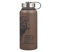 Christian Art Gifts Large Stainless Steel Double Wall Vacuum Sealed Insulated Scripture Water Bottle for Men & Women: Strength & Defense Inspirational Scripture, Brown, 32 Oz.