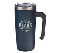 Christian Art Gifts Large Stainless Steel Vacuum Sealed Insulated Travel Mug Tumbler for Men, Women & Grads: I Know the Plans Inspirational Scripture, Retractable Lid, Blue, 18 Oz.