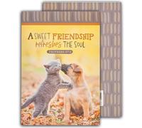 Christian Art Gifts Pequeño y práctico bloc de notas de las Escrituras para mujeres: dulce amistad, Proverbios 27:9, versículo bíblico inspirador para notas, notas, notas, recordatorios, tareas y listas, tamaño de bolsillo para la escuela, oficina, gris oscuro con gatito y cachorro, 40 hojas fáciles de rasgar