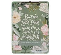 Christian Art Gifts Premium Inspirational Scripture Office Clipboard & Writing Pad Set for Women: Lord Stood with Me Encouraging Bible Verse, Teal Floral, 128 Lined Pages