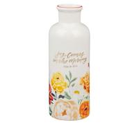 Christian Art Gifts Small Ceramic Scripture Table Vase for Flowers & Plants: Joy Comes in the Morning Inspirational Bible Verse Home Décor, Kitchen, Bathroom, Living Room, White Multicolor Floral
