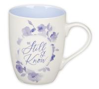 Christian Art Gifts Taza de café y té de cerámica para mujer: Be Still - Salmo 46:10 inspirador versículo bíblico, floral, azul, 12 onzas.