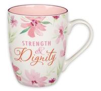 Christian Art Gifts Taza de café y té de cerámica para mujer: Fuerza y dignidad - Proverbios 31:25 inspirador versículo bíblico, floral, rosa, 12 onzas.