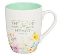 Christian Art Gifts Taza de café y té de cerámica para mujer: Trust in the Lord - Proverbios 3:5-6 versículo bíblico inspirador, multi-floral, verde lima, 12 onzas.
