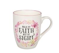Christian Art Gifts Taza de café y té de cerámica para mujer: Walk by Faith - 2 Cor. 5:7 versículo bíblico inspirador, rosa, 12 onzas.