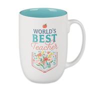 Christian Art Gifts Taza grande de cerámica para café y té para mujer: World's Best Teacher - Eclesiastés 2:26 inspirador versículo bíblico, blanco y verde azulado, 15 onzas.